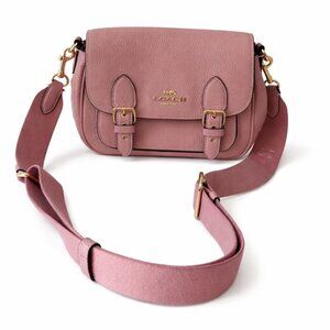 Coach Pink Pebbled Leather Crossbody Bag with Wide Strap